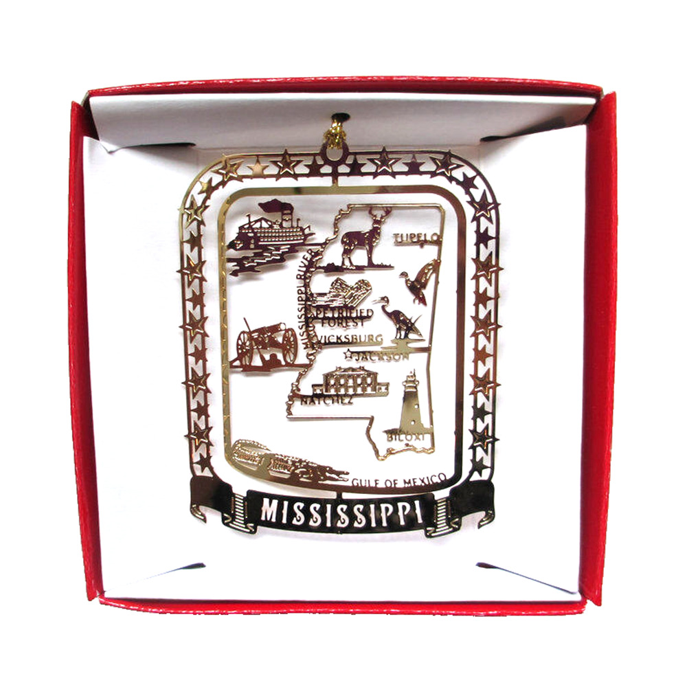 Mississippi Brass Ornament State Landmarks, Cities, Wildlife, Riverboat